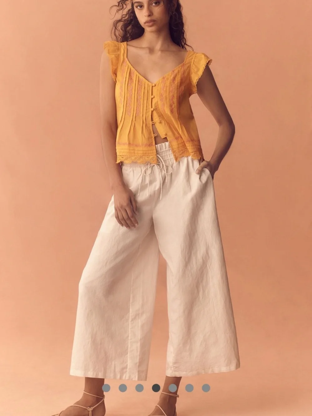 Women’s Yellow Embroidered Flutter Sleeve Top
